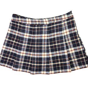 Blue Tartan Plaid Mini Skirt Women 12 Pleated Wool Blend Skort Academia Preppy